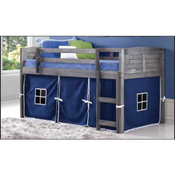 Twin Antique Grey Louver Low  Loft Bed with Tent