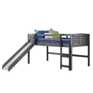 Twin Antique Grey Louver Low Loft Bed with Slide