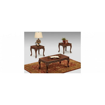 Emma Wheat 3 PC Cocktail Set. With beautiful traditional styling and a rich dark finish, this set takes style to the next level. This Emma Wheat set Includes 1 cocktail table and 2 end tables.