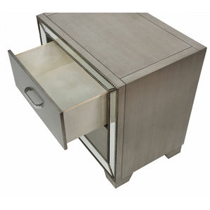 Cosette Gray Glam 2 Drawer Nightstand with Cord Management.
