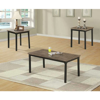 Brown Liam 3 PC Cocktail Table. Black metal legs  with brown tops.