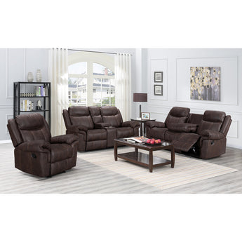 3 Piece Brown Reclining Sofa Set. Includes sofa, loveseat and recliner.