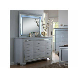 Lillian Silver Dresser and Mirror Set with LED Backlight