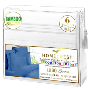 Homecrest Bamboo Egyptian Comfort Sheet Sets. 6 Piece Set, white color.