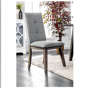 Abelone Side Chair in Light Gray. Features a tufted back chairs in gray fabric.