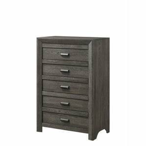 Adelaide Chest of Drawers finished in brown. Features five drawers with metal hand pull.