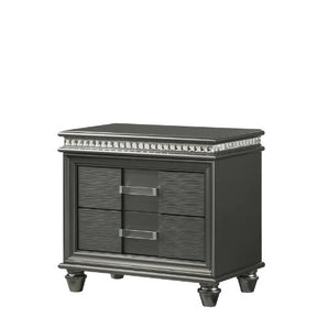 Chic and functional nightstand with two drawers finished in dark gray. This nightstand is from Adira Collection. Other pieces are also available.