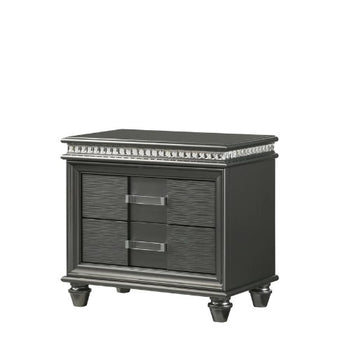 Chic and functional nightstand with two drawers finished in dark gray. This nightstand is from Adira Collection. Other pieces are also available.