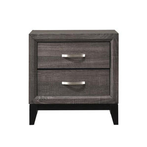 This Akerson nightstand comes in gray finish. has two storage drawers with metal hand pull.