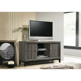 This Akerson TV Stand is simple, sleek and modern design. It comes in gray finish, two doors with metal hand pull and two open shelves in the center.
