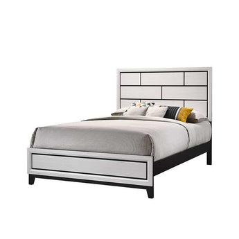 This Akerson Bed is contemporary in design. It features geometric tiled wood on the headboard , clean lines and finished in calming white. Available in King, Queen, Full or Twin size.