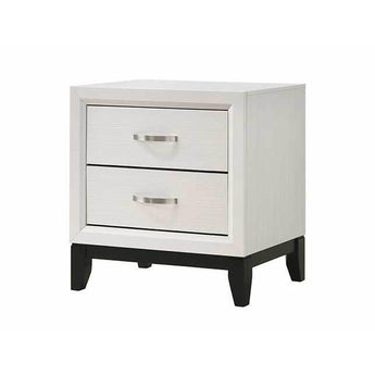 Akerson Nightstand comes in a calming white finish, clean lines and has two storage drawers. 
