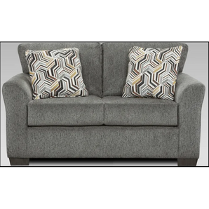 Allure Grey Loveseat. This loveseat has a simple silhouette with slightly flared, rounded arms, and grey chenille upholstery. Made from 100% polyester fabric. Include two throw pillow.