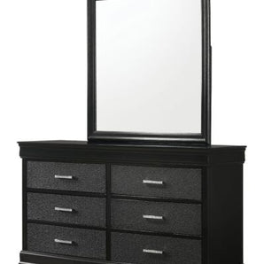 Amalia Black Dresser and Mirror with 6 Drawers.