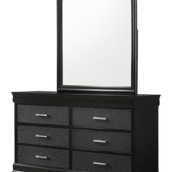 Amalia Black Dresser and Mirror with 6 Drawers.