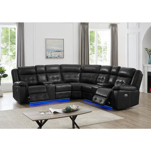 Black Power Reclining Sectional with LED lights. Quality craftmanship and comfortable padded seat.