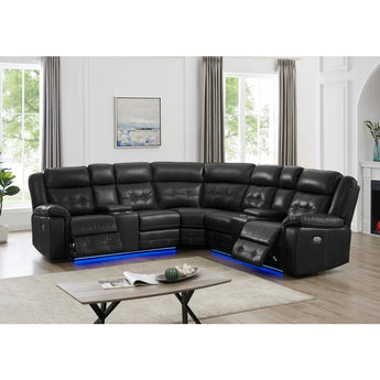 Black Power Reclining Sectional with LED lights. Quality craftmanship and comfortable padded seat.