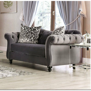 Chesterfield Inspired Gray Loveseat - Antoinette