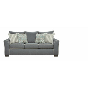 Ashton Graphite Sofa offers a great modern look to your living room with plush cushions for extra comfort. It features throw pillows to complement the rich upholstery. A matching loveseat is also available. 100% Polyester. Made in America.