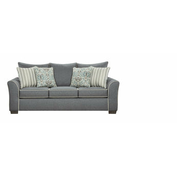 Ashton Graphite Sofa offers a great modern look to your living room with plush cushions for extra comfort. It features throw pillows to complement the rich upholstery. A matching loveseat is also available. 100% Polyester. Made in America.