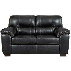Austin Black Loveseat. It features beautiful pillow arms, box seat cushion, attach back and dark wooden legs. Made with 100% polypropylene. Made in America.