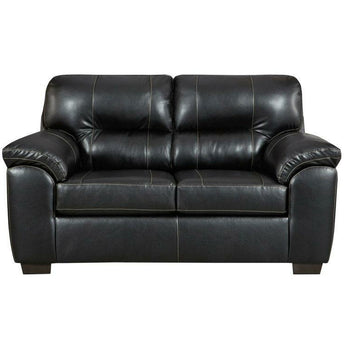 Austin Black Loveseat. It features beautiful pillow arms, box seat cushion, attach back and dark wooden legs. Made with 100% polypropylene. Made in America.