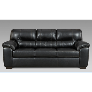 Austin Black Sofa. It features beautiful pillow arms, box seat cushion, attach back and dark wooden legs. Made with 100% polypropylene. Made in America.
