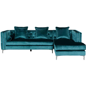 Blue/Green Velvet Sectional - Ava