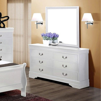 Louis Philip 6 Drawer Dresser & Mirror in White