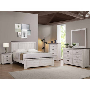 Farmhouse White Bedroom Set - Leighton. This set includes bed, dresser, mirror, chest and nightstand. 