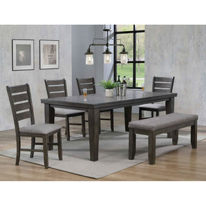 Bardstown Dining 6pc Set - Grey. Plank tabletop and upholstered fabric seats. This set includes 1 table, 4 chairs and 1 bench.