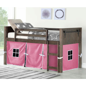 Twin Barn Door Low Loft Bed with Tent in Brushed Shadow