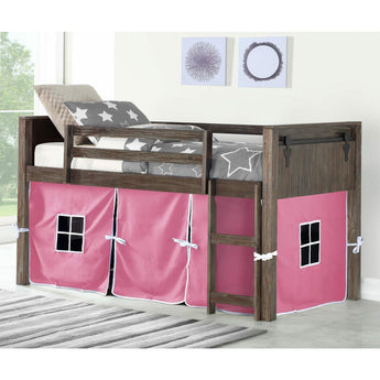 Twin Barn Door Low Loft Bed with Tent in Brushed Shadow