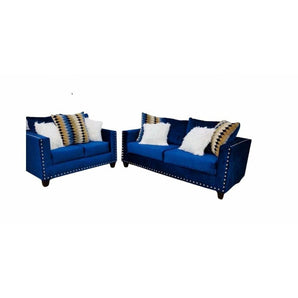 Blue Sofa and Loveseat with Nailhead Trim