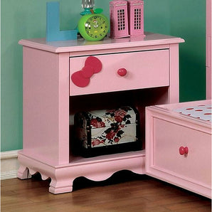 Dani Pink Nightstand. Made of solid wood & wood veneers. One drawer and one bottom shelf