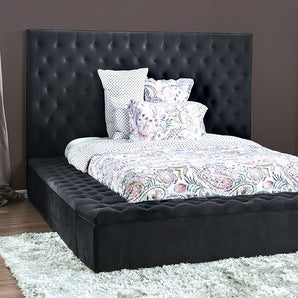Dark Gray Upholstered Queen Bed with Storage - Davida