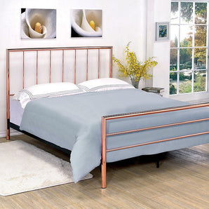 Diana Metal Bed in Rose Gold. Boasting a stunning rose gold finish along the headboard and footboard, this bed features sleek edges and structured lines, giving the appearance of simplicity and sophistication!