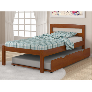 Twin Econo Panel Bed in Light Espresso Finish. Crafted from 100% pine wood. With full slats and mattress ready. With optional trundle bed.
