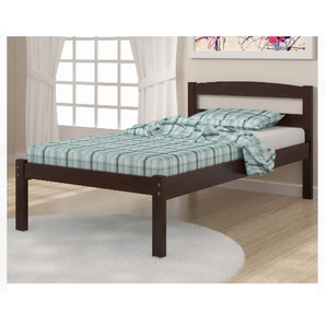 Twin Econo Panel Bed in Dark Cappuccino Finish with a gracefully rounded top rail. Comes with a slat roll foundation. Crafted from 100% pine wood. An optional trundle bed and under bed drawers are available.