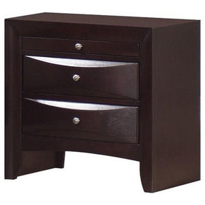 Emily Nightstand in Dark Cherry with Pull-Out Tray. Featuring a pull-out tray for added tabletop space, this contemporary nightstand adds formal elegance to your bedside. Completed with a black finish and a bottom dust-proof case. Also available in black and grey.