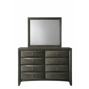 Emily Gray 8-Drawer Dresser & Mirror finish. This contemporary dresser and mirror offer a modern silhouette while eight spacious drawers provide ample space. A coordinating mirror tops the dresser for a sophisticated pairing. Also available in dark cherry and black. 