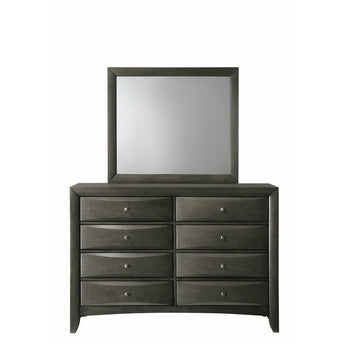 Emily Gray 8-Drawer Dresser & Mirror finish. This contemporary dresser and mirror offer a modern silhouette while eight spacious drawers provide ample space. A coordinating mirror tops the dresser for a sophisticated pairing. Also available in dark cherry and black. 