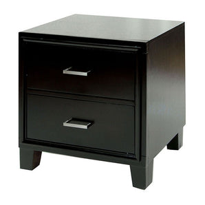 Enrico Espresso Nightstand eatures two drawers decorated with simple elegant handles.The sturdy table top is suitable for a lamp, cell phone, glass of water, or anything else you need within arm's reach.