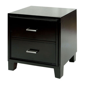 Enrico Espresso Nightstand eatures two drawers decorated with simple elegant handles.The sturdy table top is suitable for a lamp, cell phone, glass of water, or anything else you need within arm's reach.