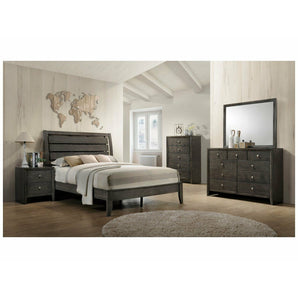 Evan Gray 5-Piece Bedroom Set. The Evan bedroom set has been designed to outfit the bedroom in your home with sleek storage and comfort options. This set includes bed, chest, dresser, mirror, and nightstand.