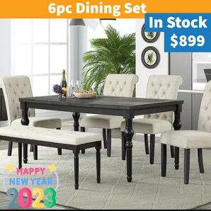 Farah 6-piece Dining Set. Includes one table, 4 upholstered side chairs and one bench.