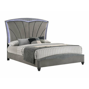 Frampton Glam Bed with Bun Feet. Spice up the look of your bedroom with the addition of this Frampton bed. The upholstered headboard is outlined with a glamorous sparkly design that pairs nicely with the traditional bun feet, giving you a bed like no other.