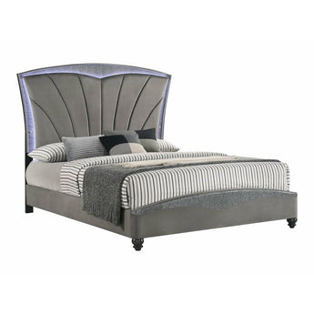 Frampton Glam Bed with Bun Feet. Spice up the look of your bedroom with the addition of this Frampton bed. The upholstered headboard is outlined with a glamorous sparkly design that pairs nicely with the traditional bun feet, giving you a bed like no other. 