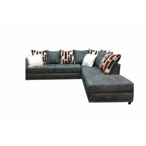 Sofa and Chaise Sectional in Grey Upholstery.