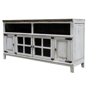 Hacienda Distressed White 72" TV Stand. Solid Rustic TV Stand ideal for any TV 72" or smaller. Handcrafted from solid wood.